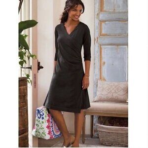 Soft Surroundings Stretch Knit Faux Wrap Midi Dress Black Modal Blend